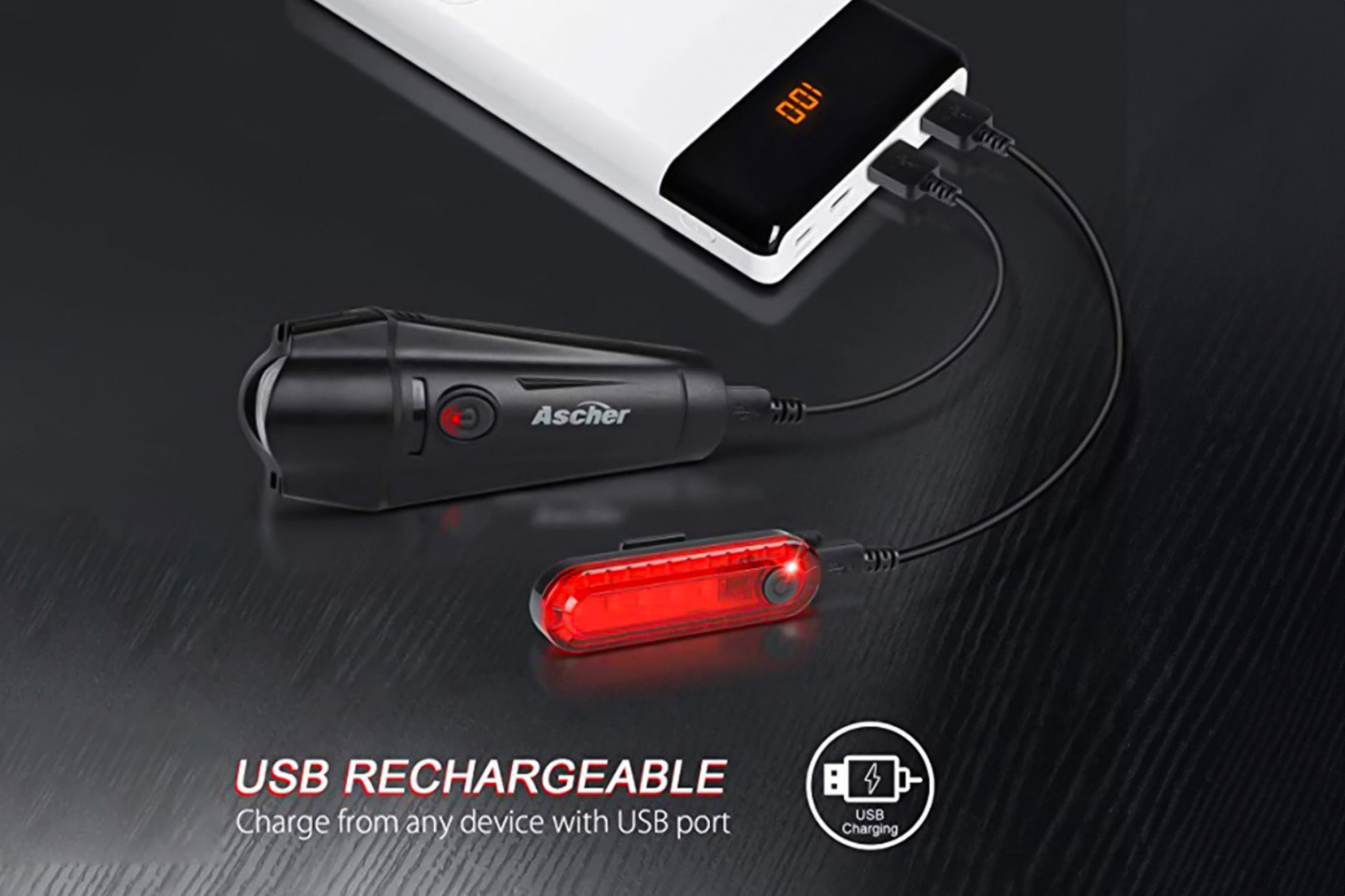 Luz delantera y trasera recargable por USB