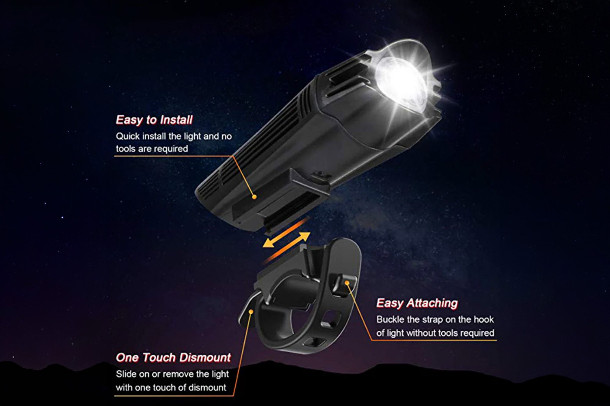 Luz delantera y trasera recargable por USB