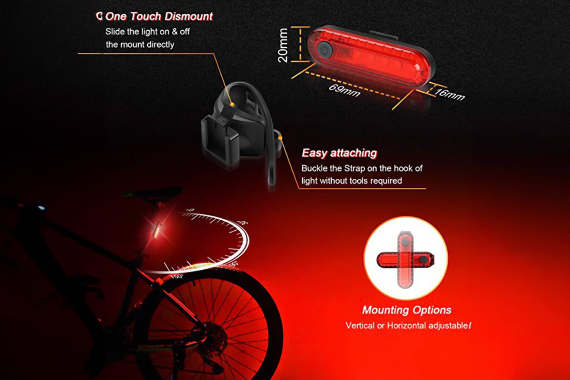 Luz delantera y trasera recargable por USB