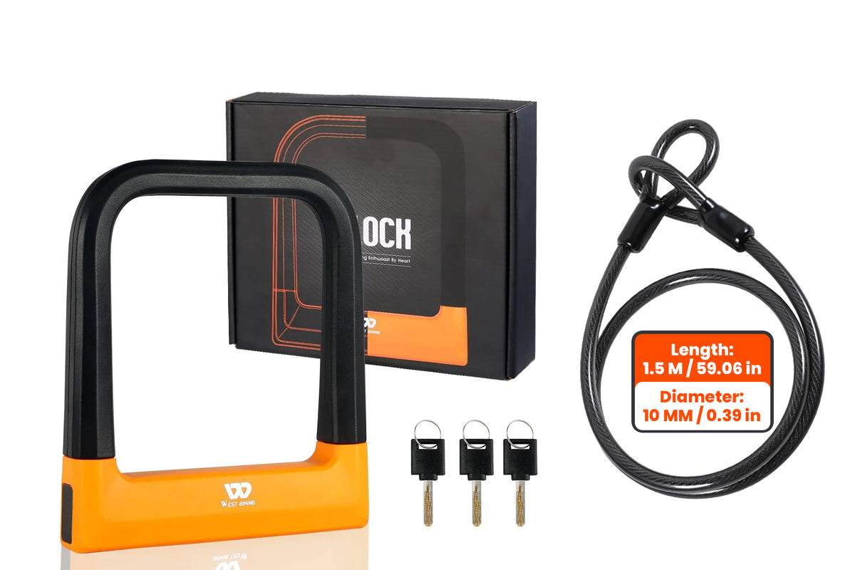 Candado en U de acero endurecido de alta resistencia con cable para bicicleta eléctrica de ruedas anchas